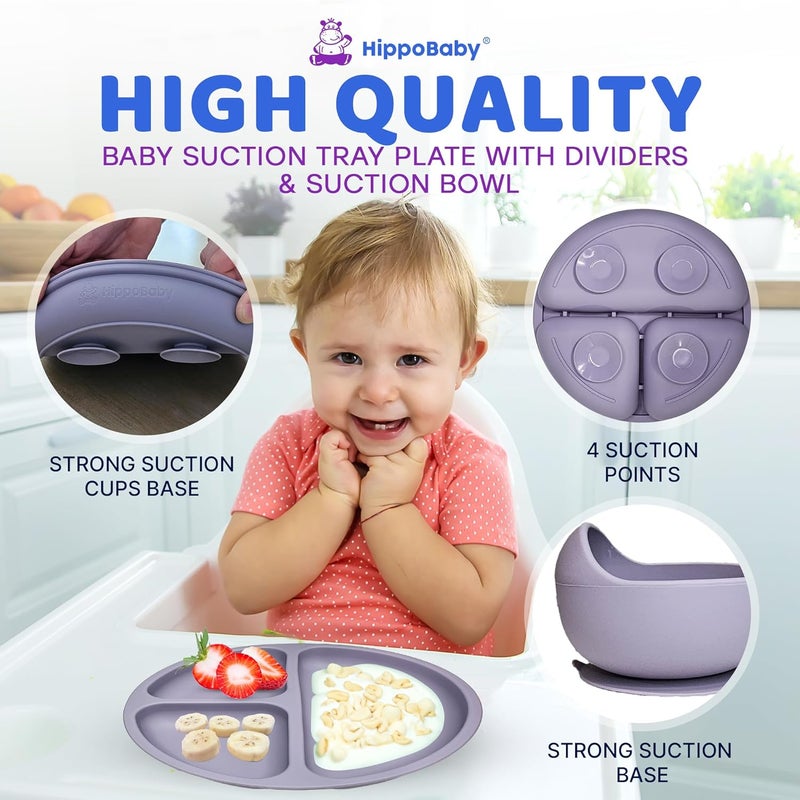 HippoBaby لوازم الفطام بالاعتماد على الذات للأطفال | مجموعة تغذية من 10 قطع مصنوعة من السيليكون | مريلة وكوب وصحن مقسم ووعاء وأدوات تغذية ذاتية للأطفال | أدوات الأطفال | لوازم تغذية الأطفال (لافندر) - Image 4